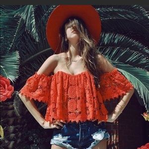 Tularosa Orange/Red crochet top
